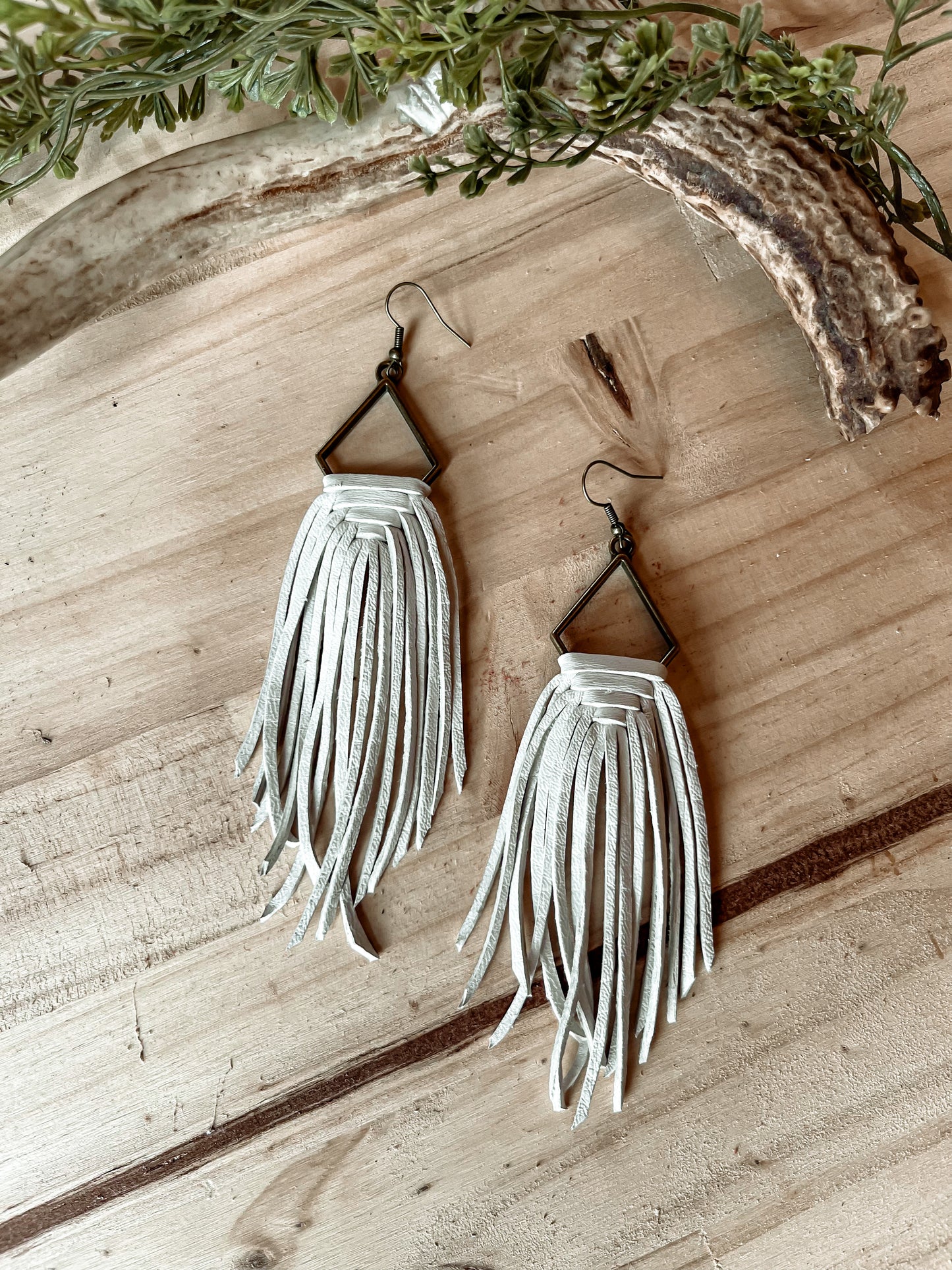 White Fringe Boho Dangle Earrings