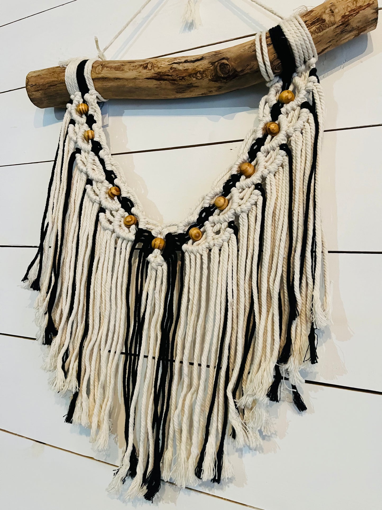 Black and White Beaded Macrame