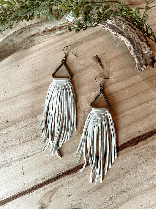 White Fringe Boho Dangle Earrings