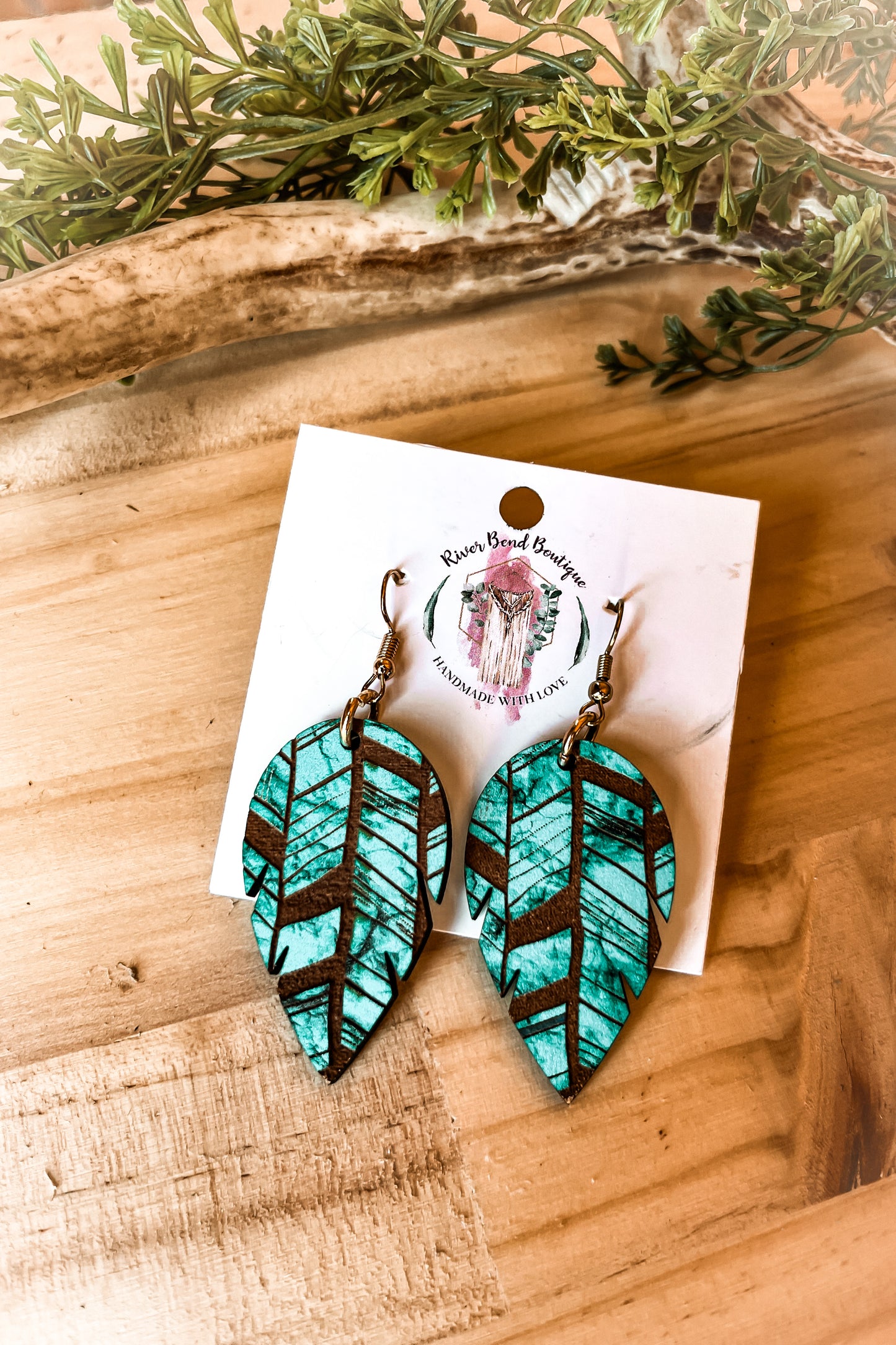 Wood Teal Feather drops
