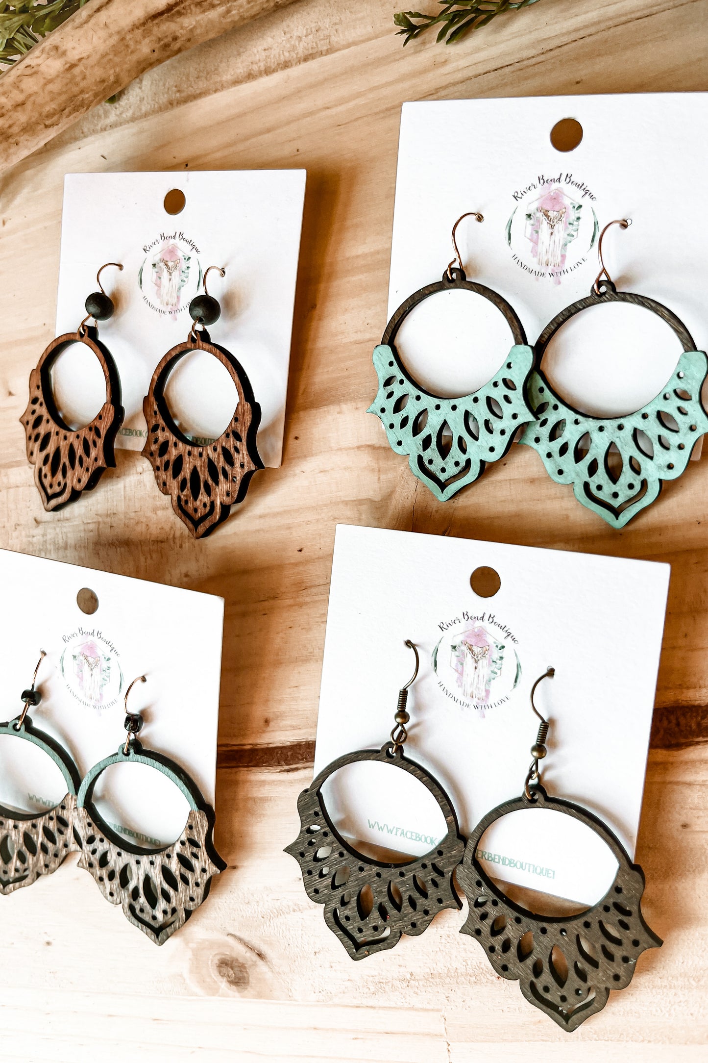 Wood Mandala Hoop Earrings