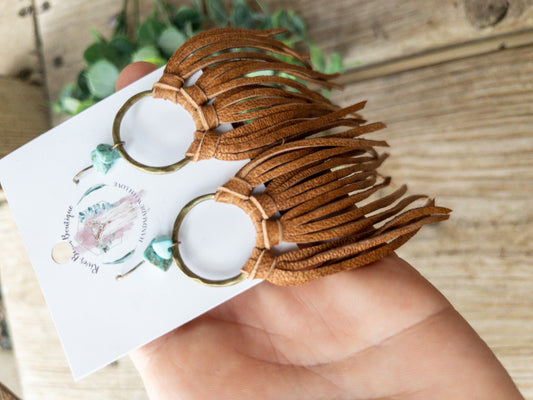 Saddle Tan adorned Turquoise Fringe