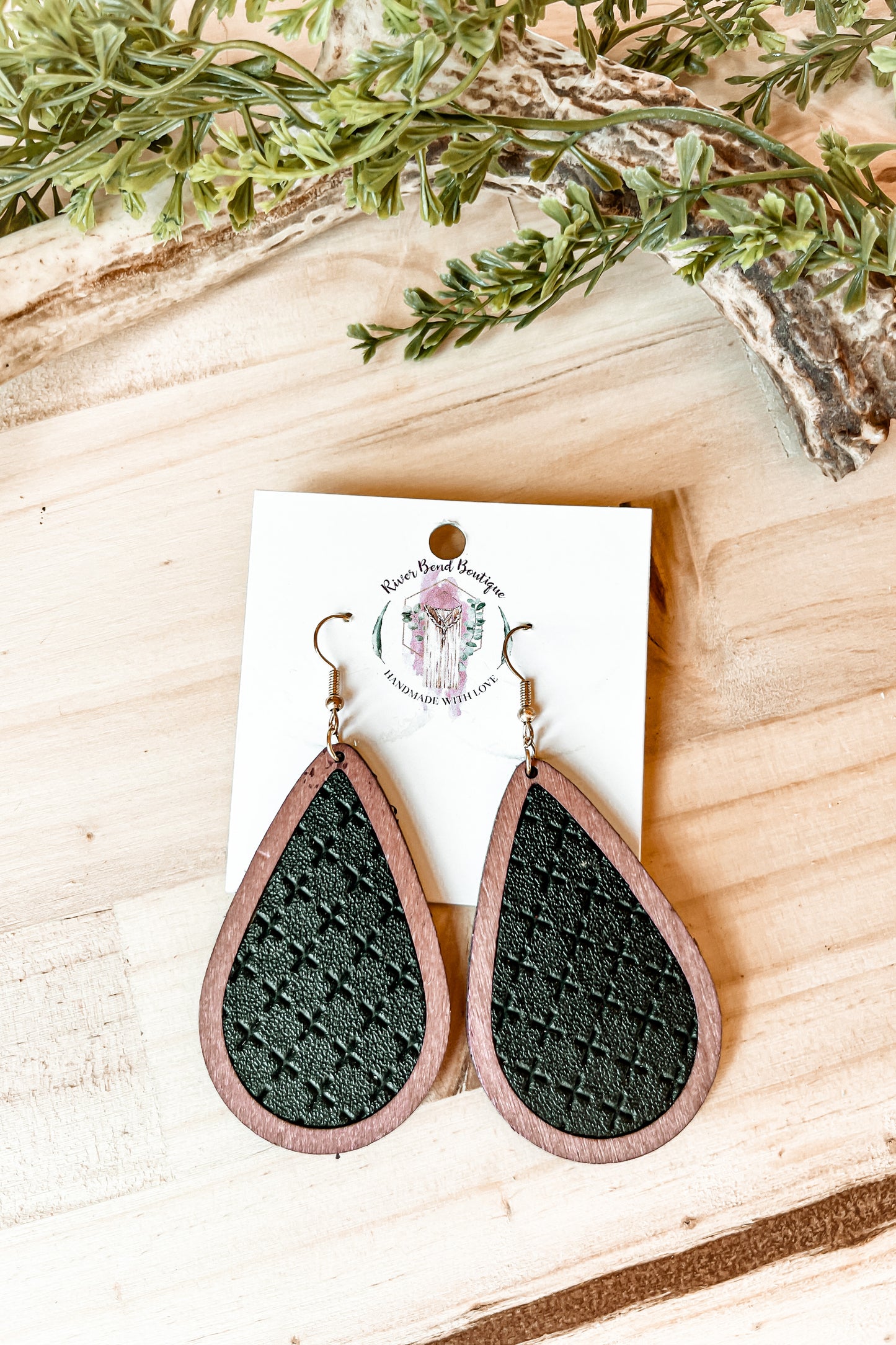 Western Embossed Black Wood teardrop