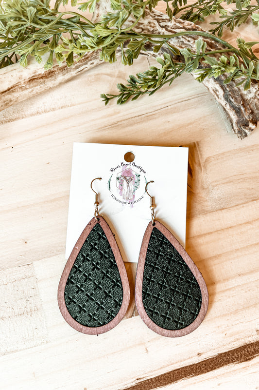 Western Embossed Black Wood teardrop