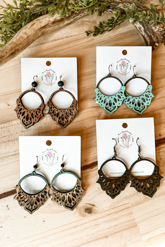 Wood Mandala Hoop Earrings