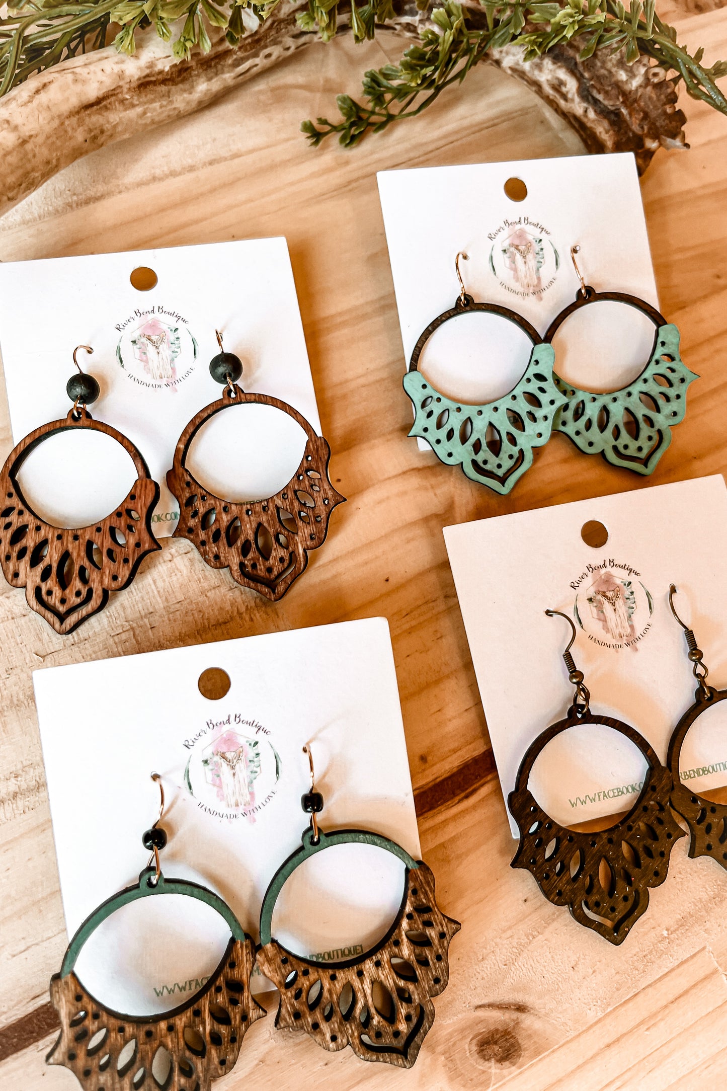 Wood Mandala Hoop Earrings